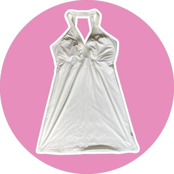 Athleta Pure White Cutout V Neck Activewear Dress Bra Top XL 14 C D DD NWOT NEW - Picture 2 of 8